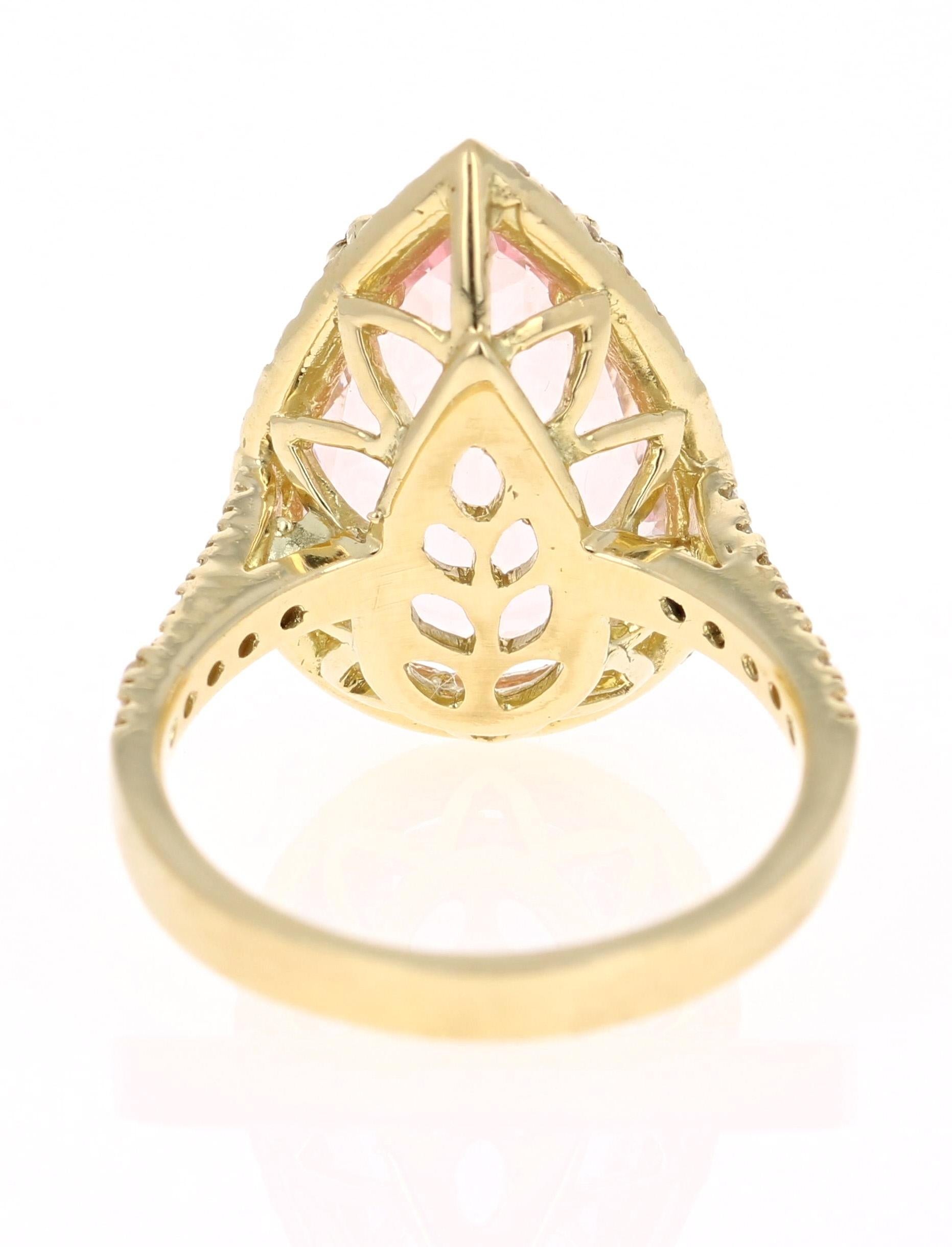 6,31 Karat Morganit Diamant Gelbgold Cocktail Ring (Tropfenschliff) im Angebot