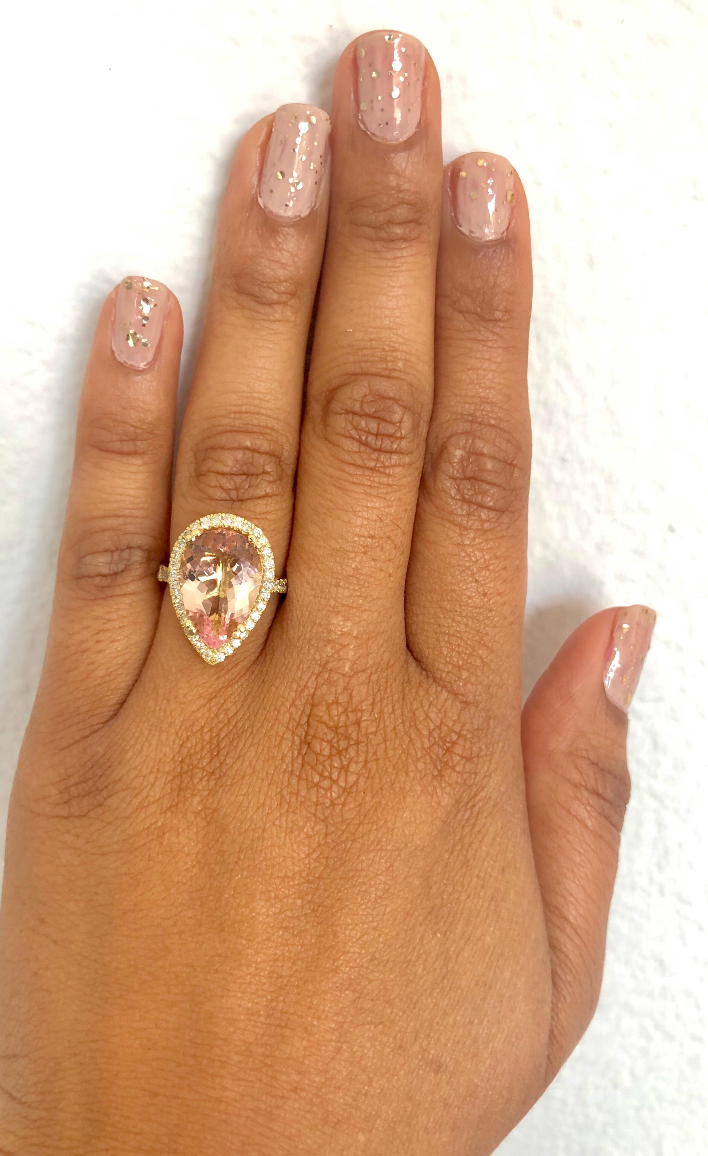 Women's 6.31 Carat Morganite Diamond 18 Karat Yellow Gold Cocktail Ring