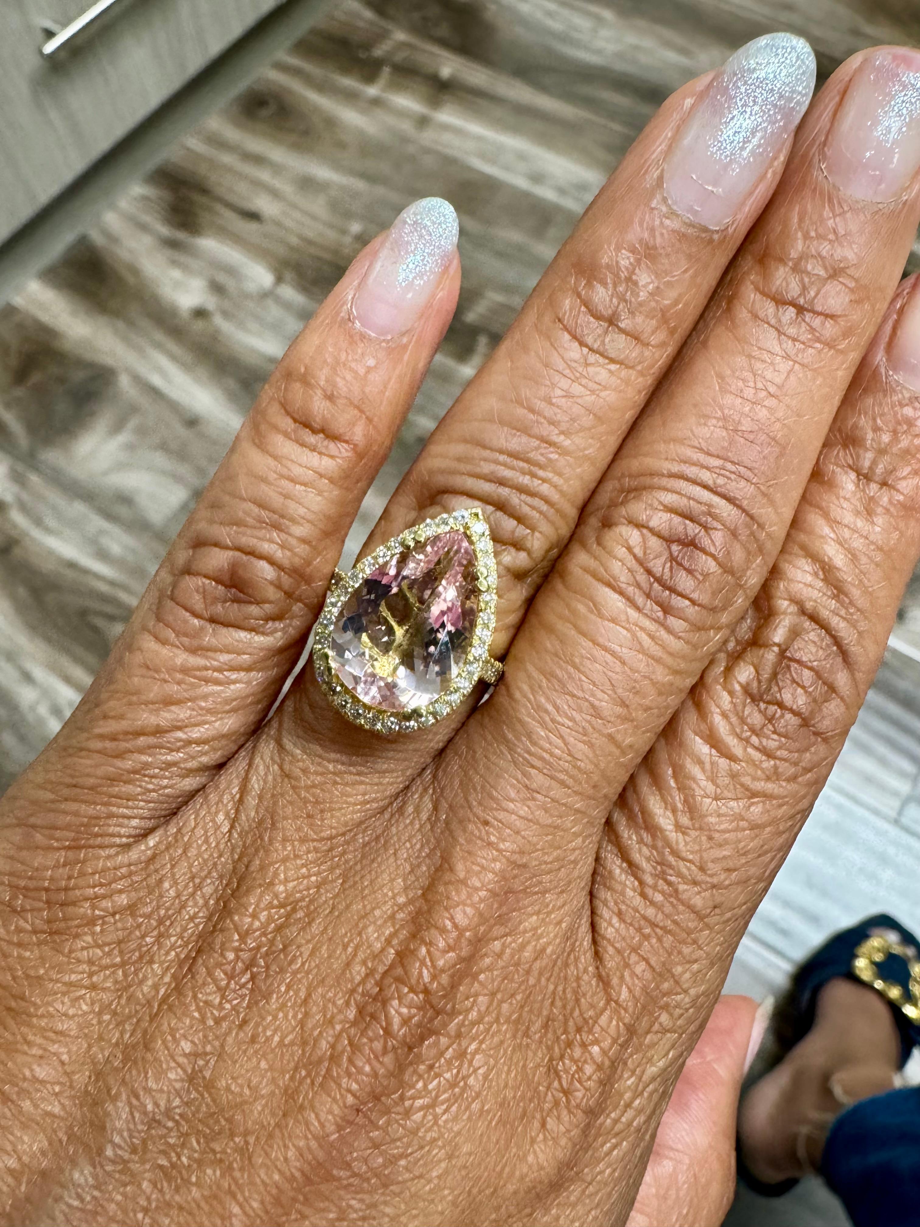 Bague de cocktail en or jaune avec diamant et Morganite de 6,31 carats en vente 2