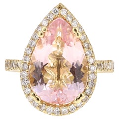 6.31 Carat Morganite Diamond Yellow Gold Cocktail Ring