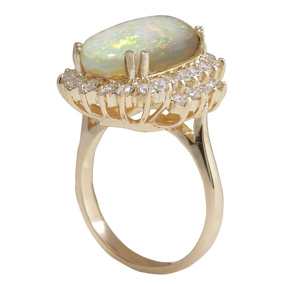 Oval Cut Opal  Diamond Ring In 14 Karat Yellow Gold For Sale