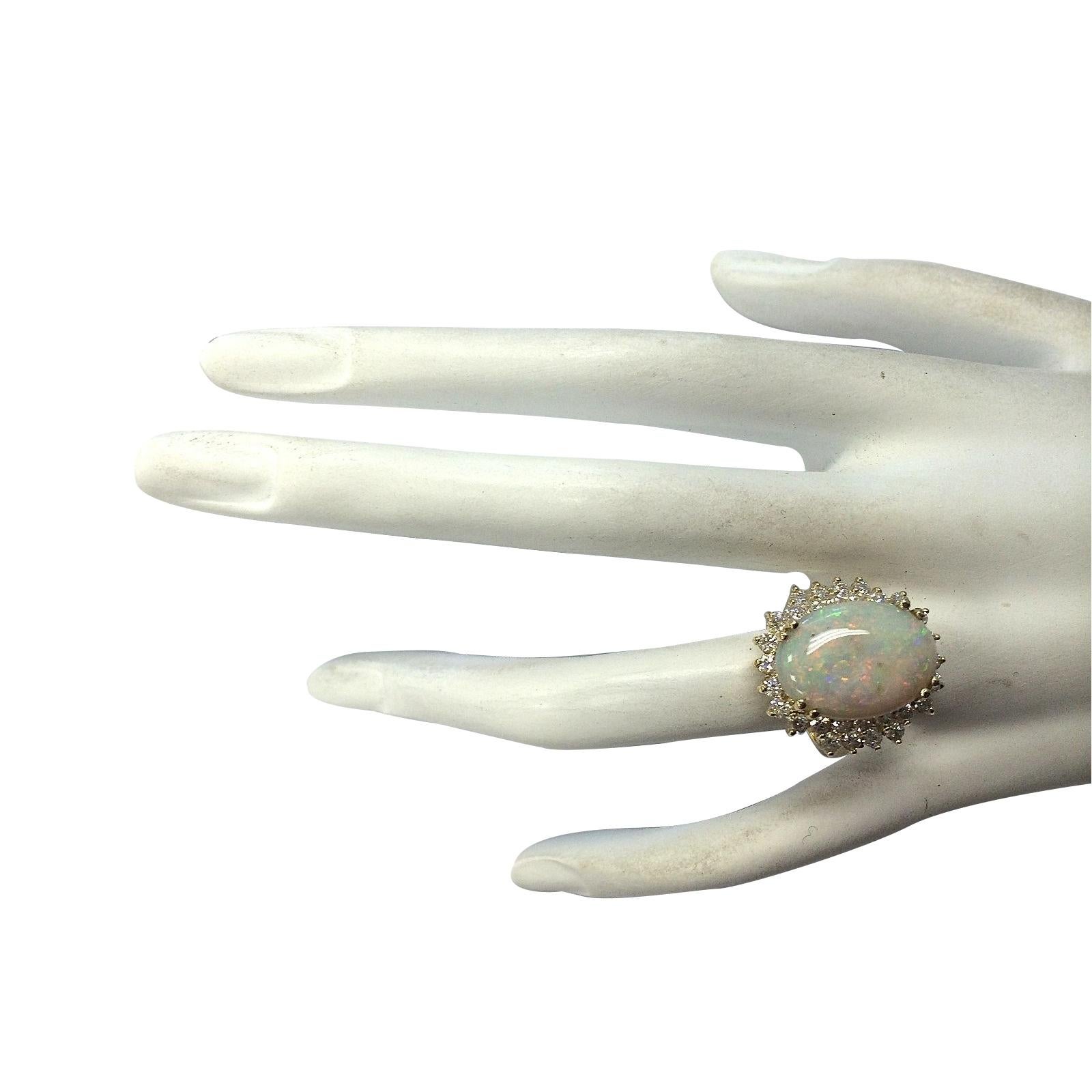 Opal  Diamond Ring In 14 Karat Yellow Gold In New Condition For Sale In Los Angeles, CA