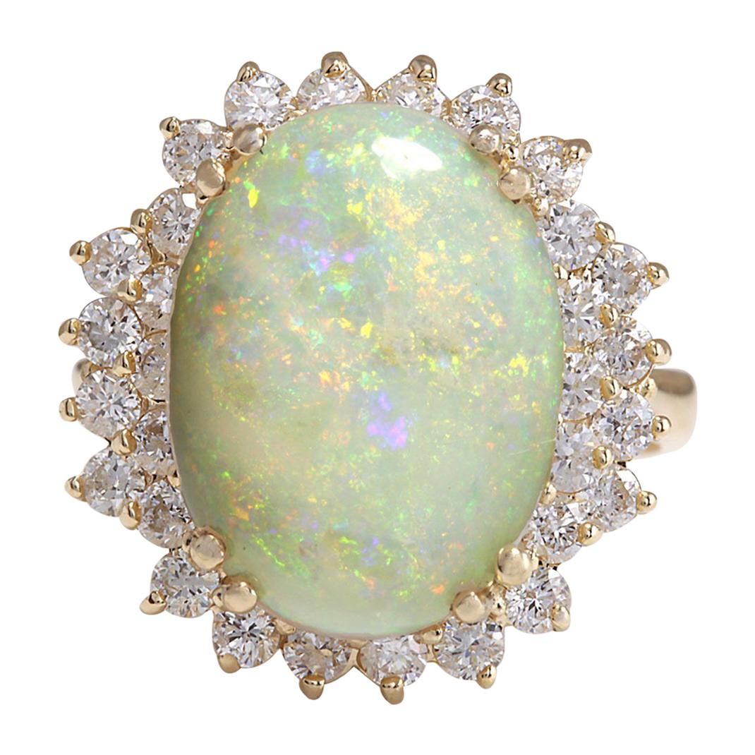 Opal  Diamond Ring In 14 Karat Yellow Gold
