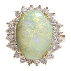 Opal  Diamond Ring In 14 Karat Yellow Gold