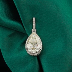 6.31 Carat Natural Pear Cut Diamond Halo Pendant in 18K White Gold Fine Piece