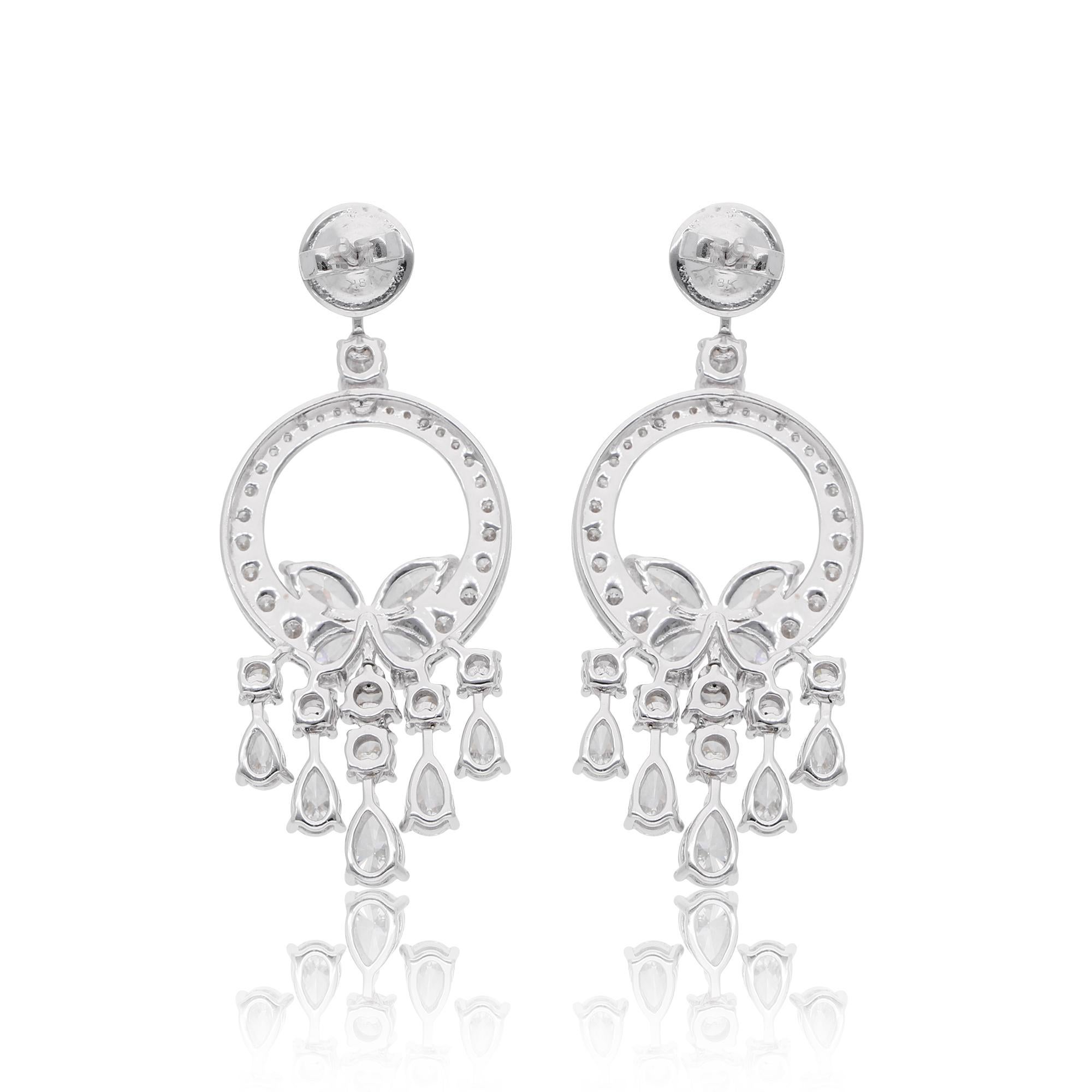 Modern 6.31 Carat SI/HI Marquise Pear Round Diamond Dangle Earrings 18k White Gold For Sale