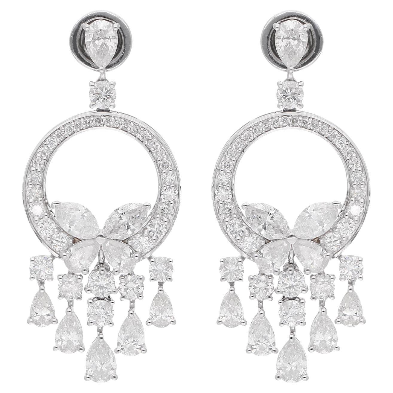 6.31 Carat SI/HI Marquise Pear Round Diamond Dangle Earrings 18k White Gold For Sale
