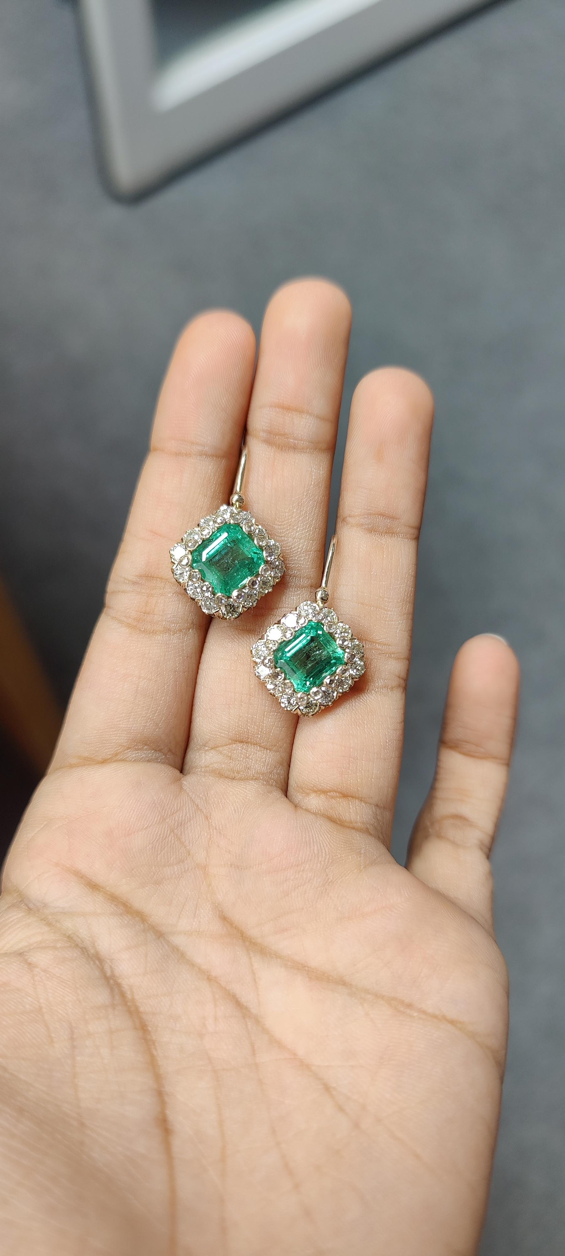 6.31 Carat Emerald Art Deco Style Earrings in 18K Gold For Sale 5