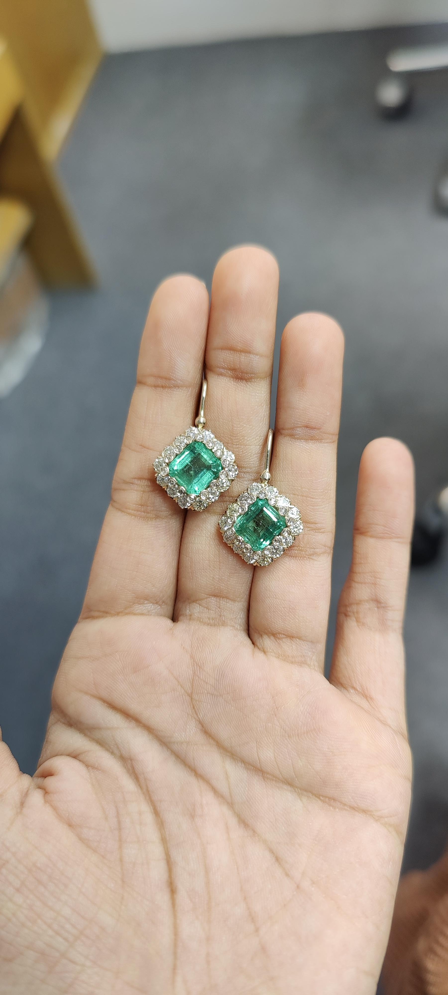 6.31 Carat Emerald Art Deco Style Earrings in 18K Gold For Sale 6