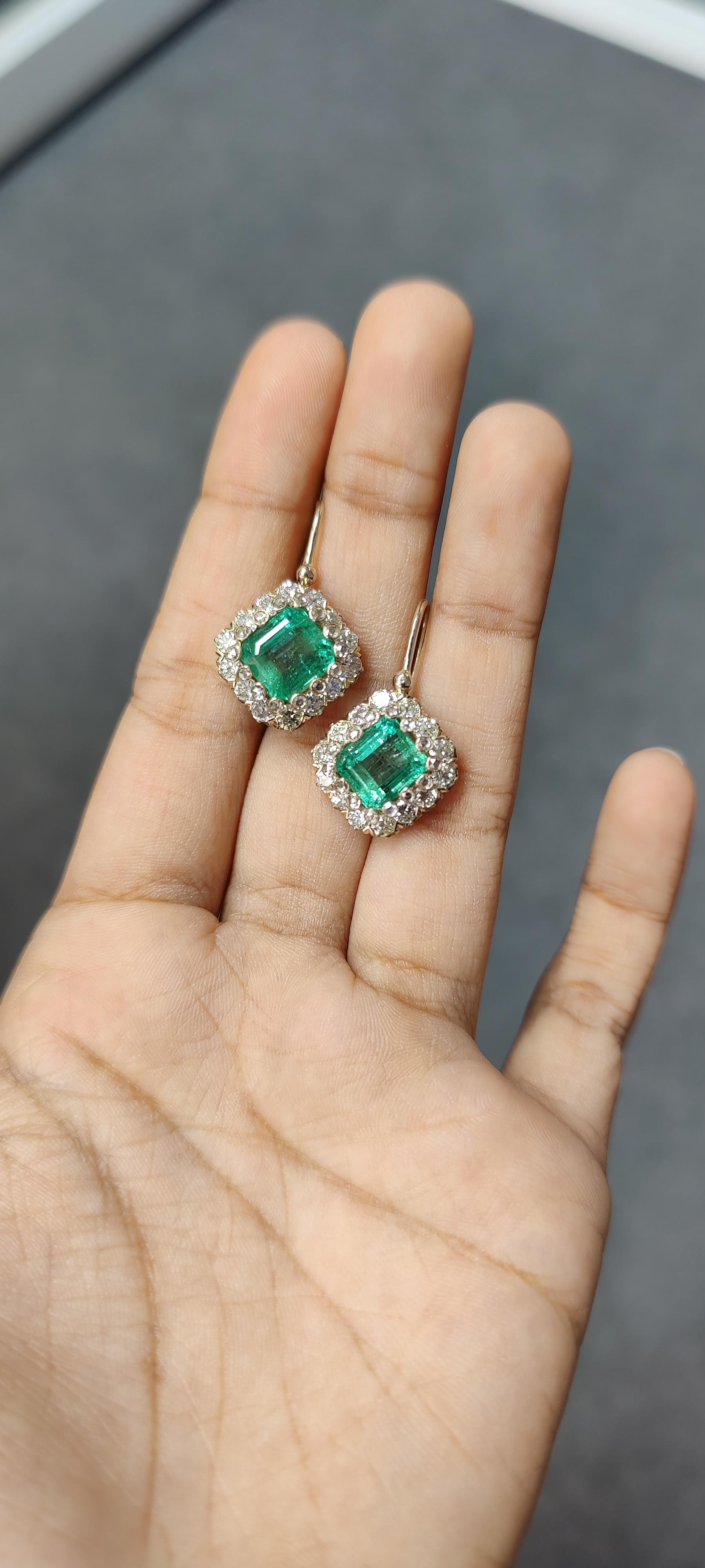 6.31 Carat Emerald Art Deco Style Earrings in 18K Gold For Sale 4