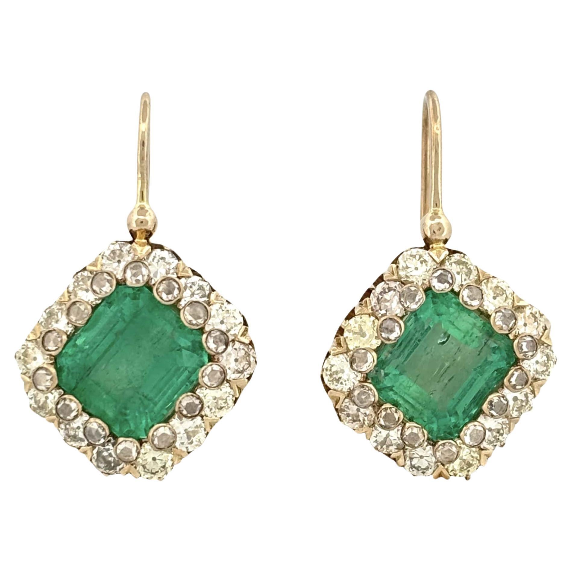 6.31 Carat Emerald Art Deco Style Earrings in 18K Gold