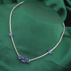 6.31 Ct Tanzanite 2.6 Ct Diamond Tennis Necklace For Women 18K White Gold