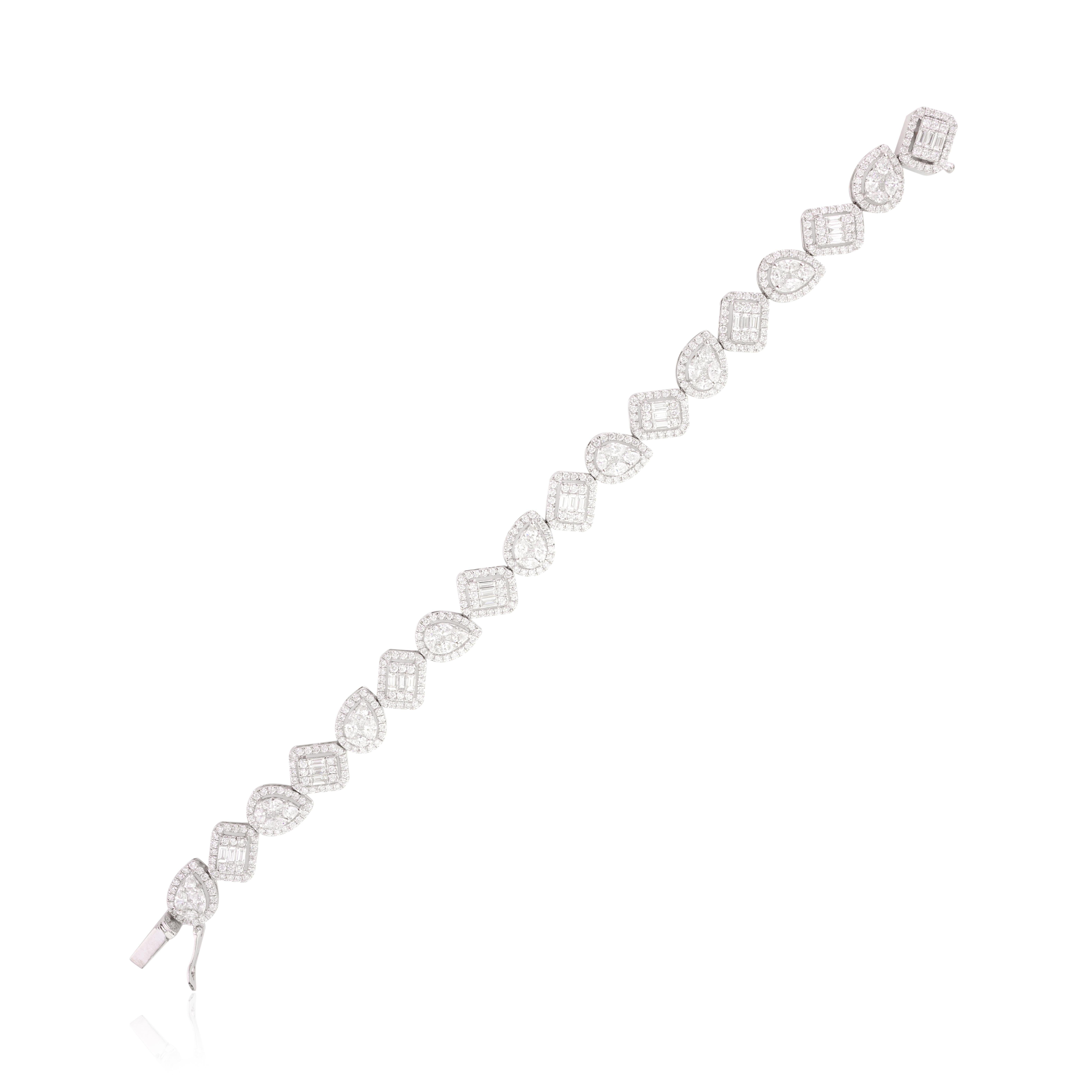 Pulsera de tenis con racimo de diamantes finos de 6,31 quilates para compromiso en oro blanco de 18 quilates Modernista en venta