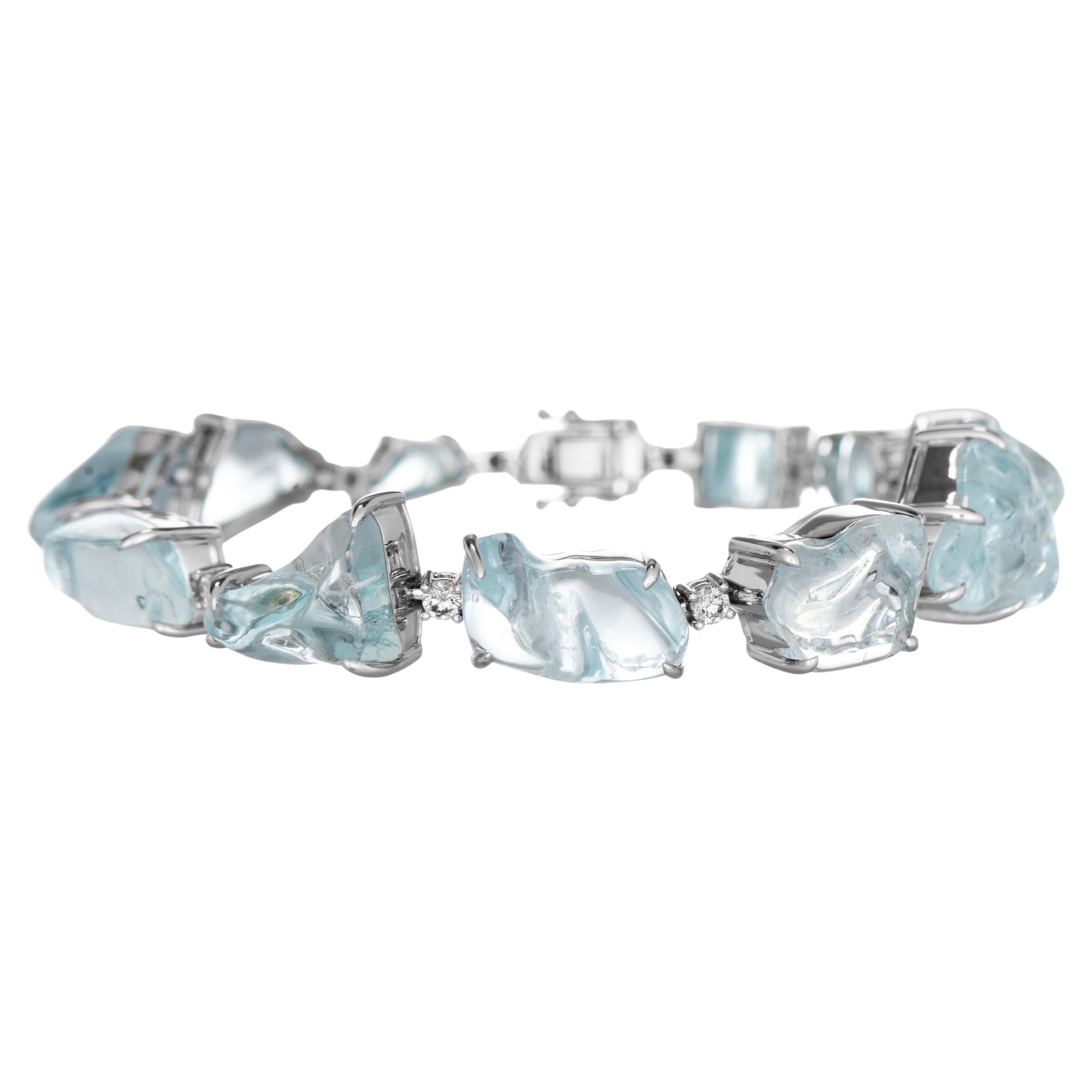 63.10 Carats Aquamarine and Diamond White Gold Bracelet For Sale