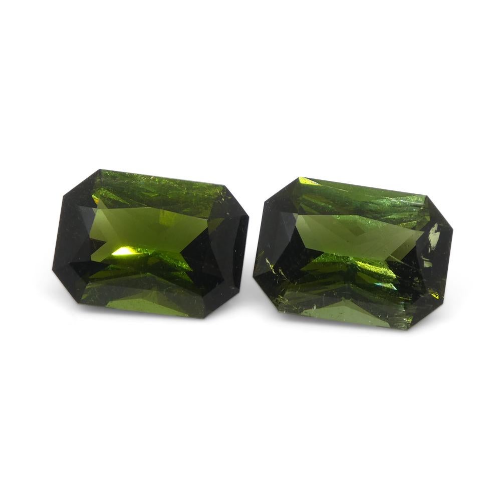 6.31ct Pair Scissor Cut/Octagonal Green Tourmaline from Brazil In New Condition For Sale In Toronto, Ontario