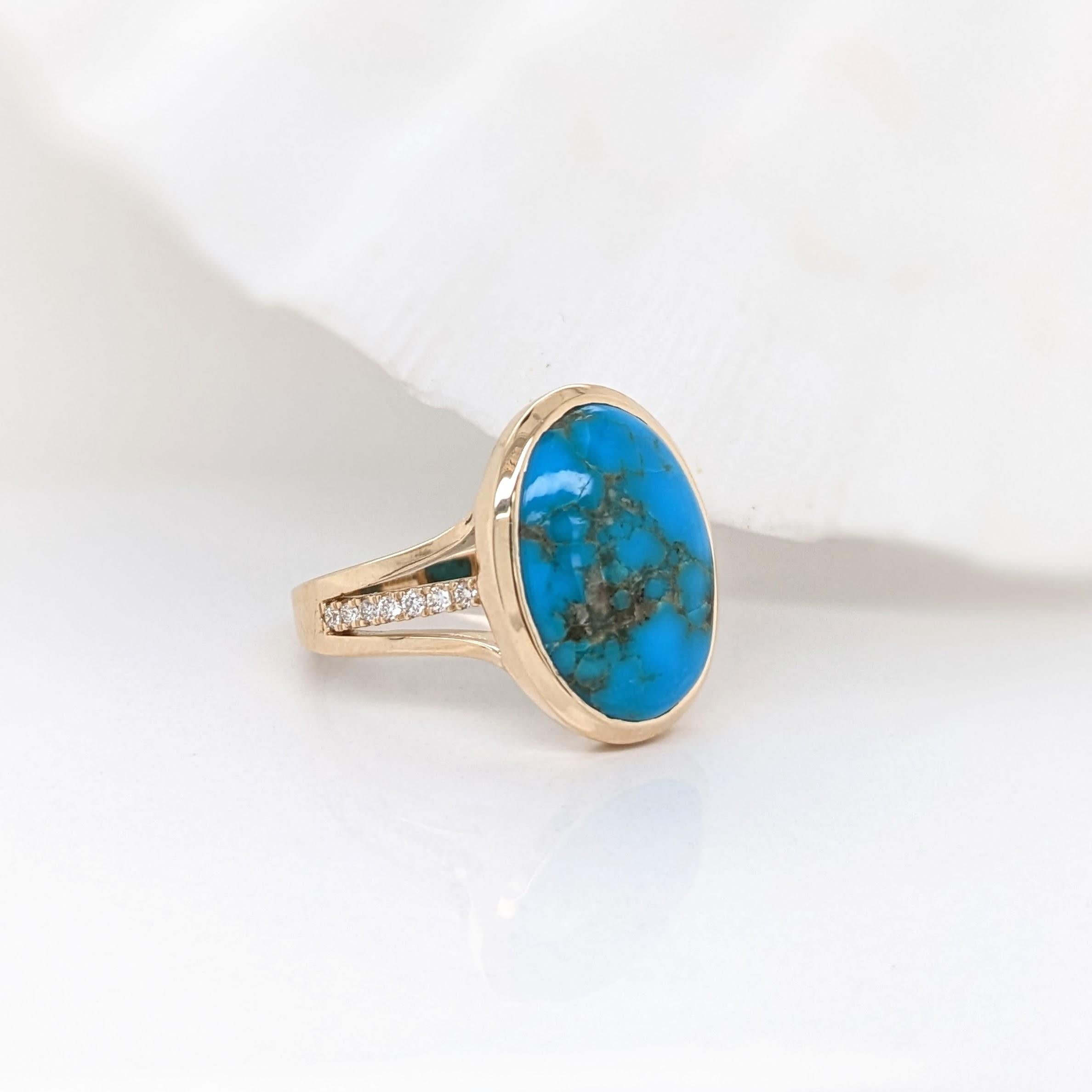 6.31ct Sonoran Turquoise w Diamond Accents in 14k Solid Yellow Gold Oval 16x12mm In New Condition In Columbus, OH