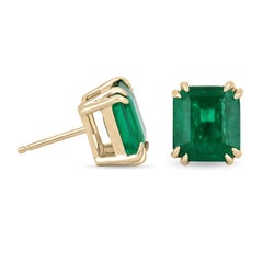 6.31tcw AAA Top Quality Colombian Emerald Double Prong Stud Earrings Gold 18K