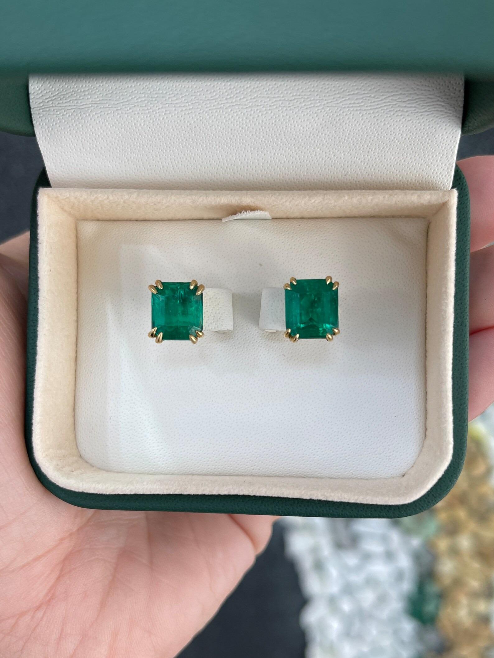 Modern 6.31tcw AAA Top Quality Colombian Emerald Double Prong Stud Earrings Gold 18K For Sale
