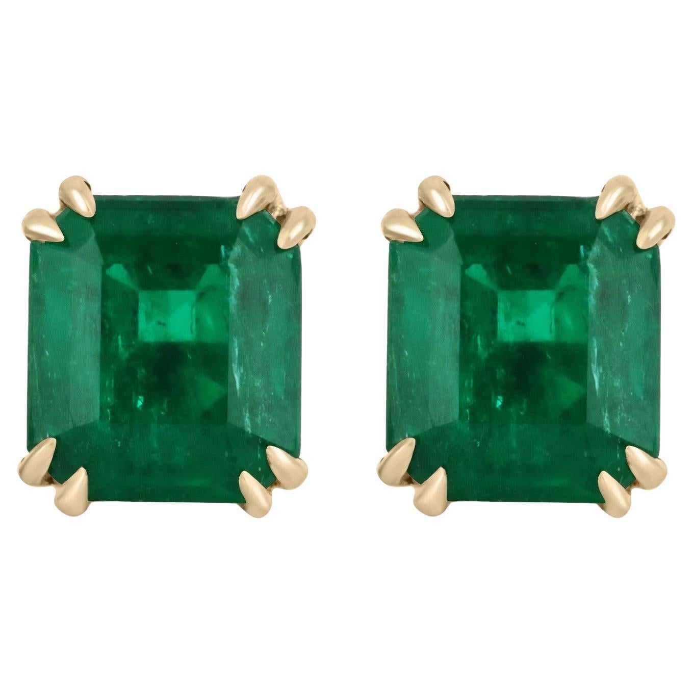 Clous d'oreilles à double griffe en or 18 carats et émeraudes de Colombie de qualité supérieure AAA 6,31 ctw