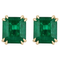 6.31tcw AAA Top Quality Colombian Emerald Double Prong Stud Earrings Gold 18K