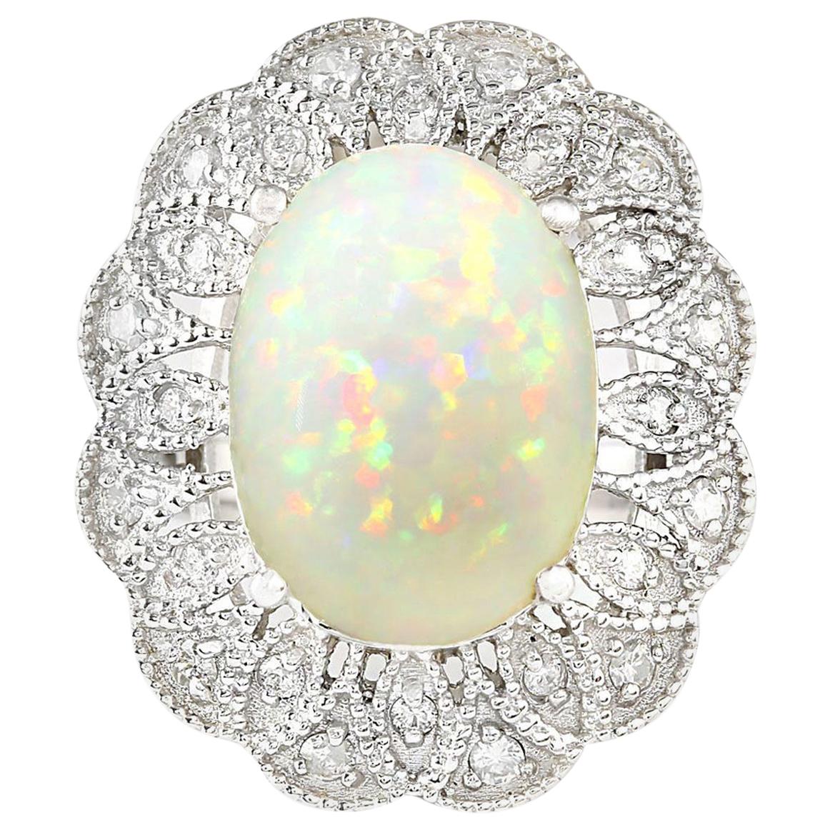 Opal-Diamantring aus 14 Karat Weißgold  im Angebot