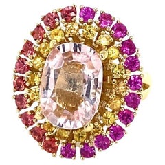 6.32 Carat Natural Pink Morganite Sapphire Yellow Gold Cocktail Ring