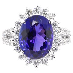 Bague cocktail en platine avec tanzanite naturelle de 6,32 carats et diamant