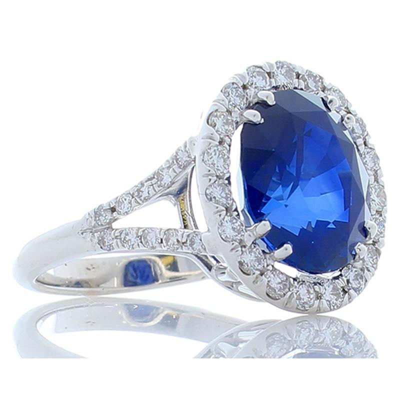 Oval Cut 6.32 Carat Oval Blue Sapphire and Diamond Cocktail Ring in 18 Karat White Gold