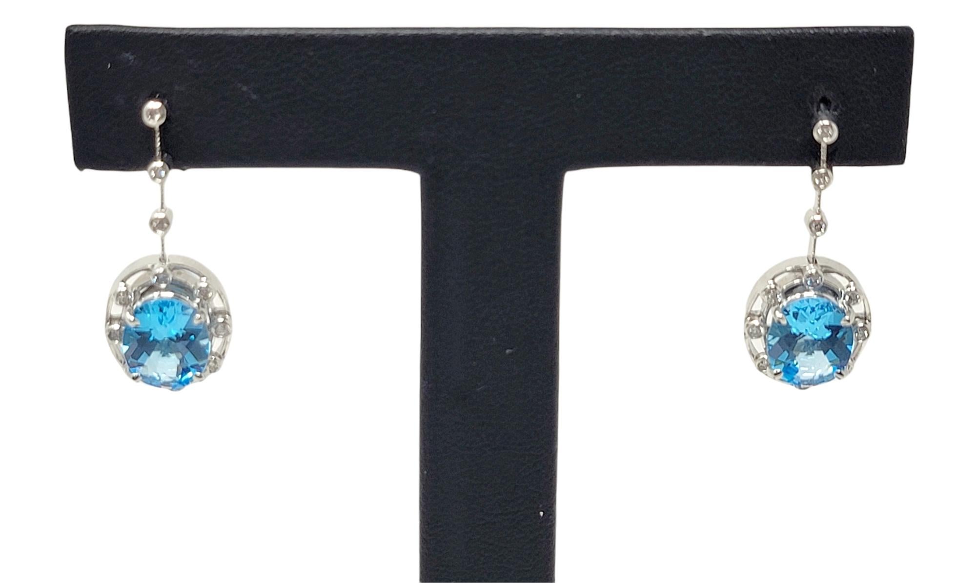 6.32 Carat Total Oval Cut Blue Topaz and Diamond Drop White Gold Dangle Earrings For Sale 4