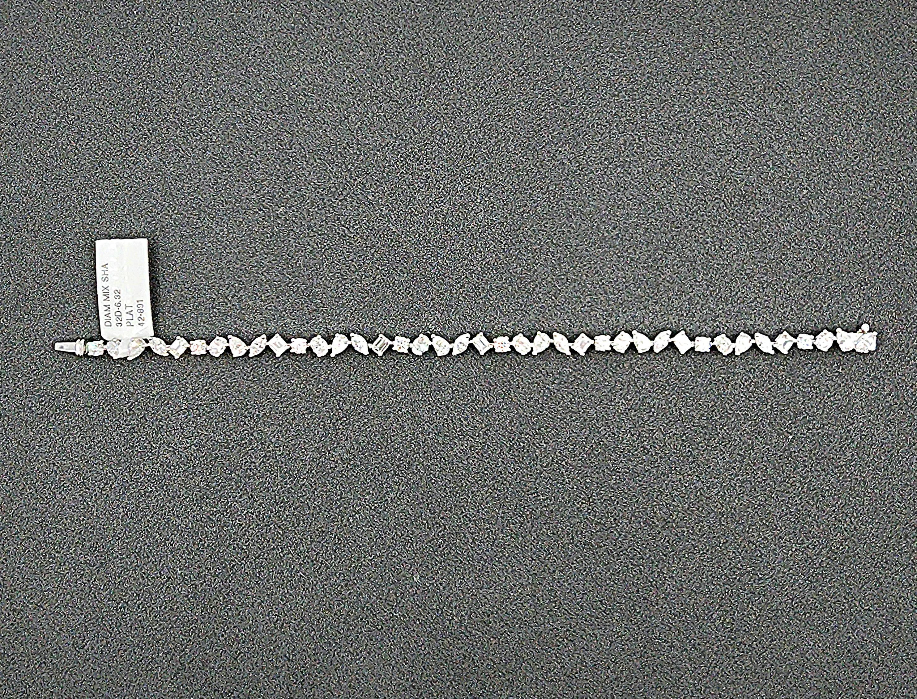 6.32 ct Mixed Shape Diamond Tennis Bracelet For Sale 1