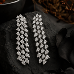 6.32 Ct Natural Pear Diamond Triple Row Waterfall Fringe Earrings 18K White Gold