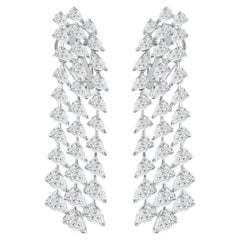 6.32 Ct Natural Pear Diamond Triple Row Waterfall Fringe Earrings 18K White Gold