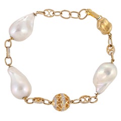 63.29 Carat Freshwater Baroque Pearl Diamond Filigree 18kt Yellow Gold Bracelet