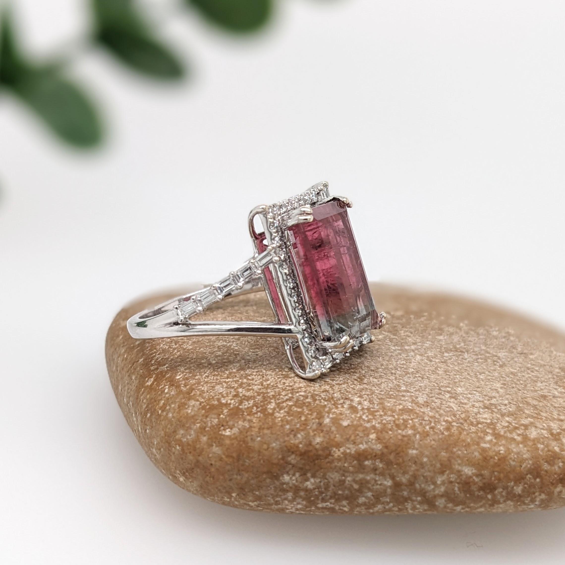 6.32ct Tourmaline Ring w Diamond Halo in Solid 14k White Gold Emerald Cut 13x9mm In New Condition In Columbus, OH