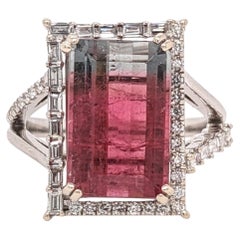 6.32ct Tourmaline Ring w Diamond Halo in Solid 14k White Gold Emerald Cut 13x9mm 6.32ct Tourmaline Ring w Diamond Halo in Solid 14k White Gold Emerald Cut 13x9mm