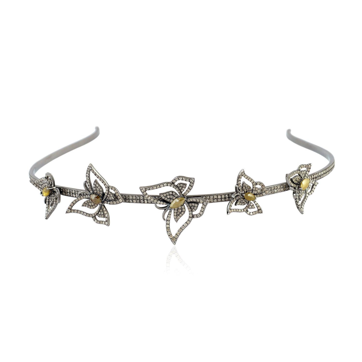 6,33 Karat Diamant Schmetterlings-Tiara-Kopfband (Einfacher Schliff) im Angebot