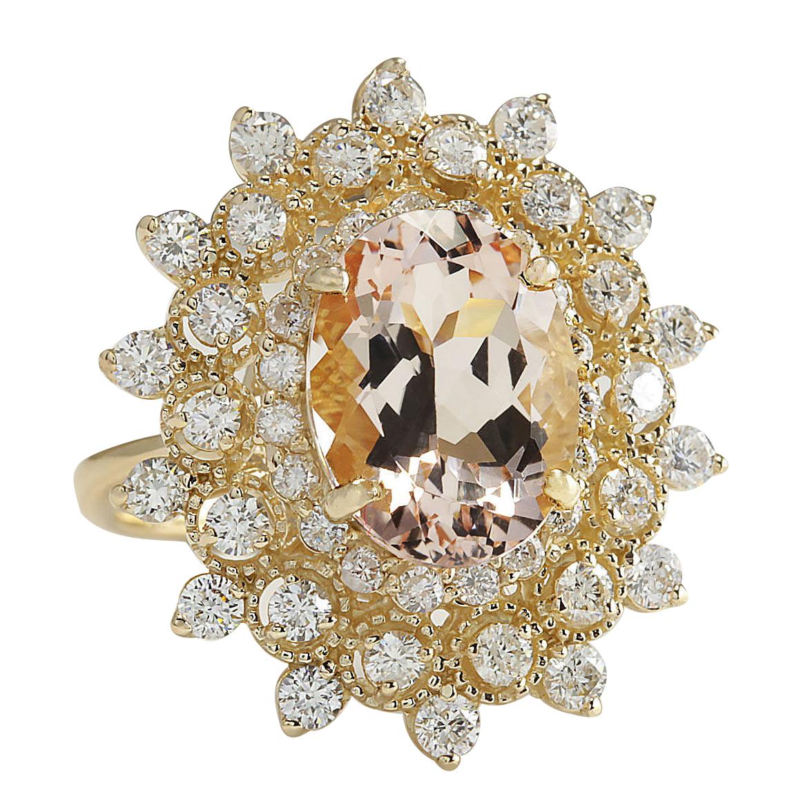 Stamped: 14K Yellow Gold
Total Ring Weight: 7.5 Grams
Morganite Weight is 4.60 Carat (Measures: 12.00x10.00 mm)
Diamond Weight is 1.73 Carats
Color: F-G, Clarity: VS2-SI1
Face Measures: 26.00x22.70 mm
Sku: [702566W]