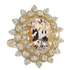 Natural Morganite Diamond Ring In 14 Karat Yellow Gold