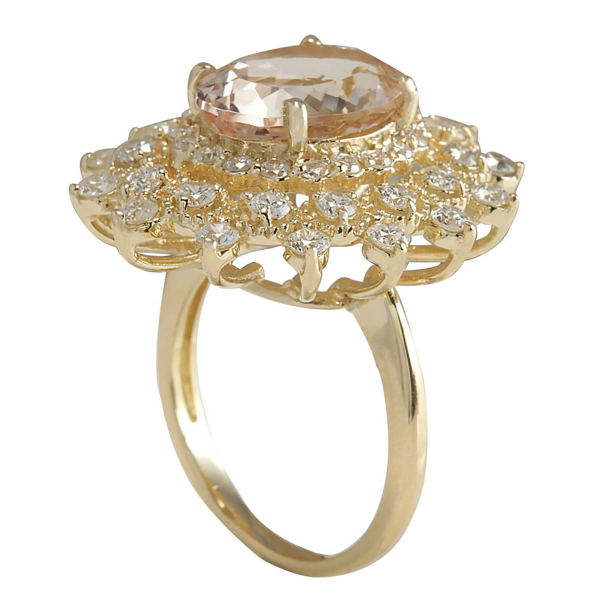 Modern Natural Morganite Diamond Ring In 14 Karat Yellow Gold  For Sale