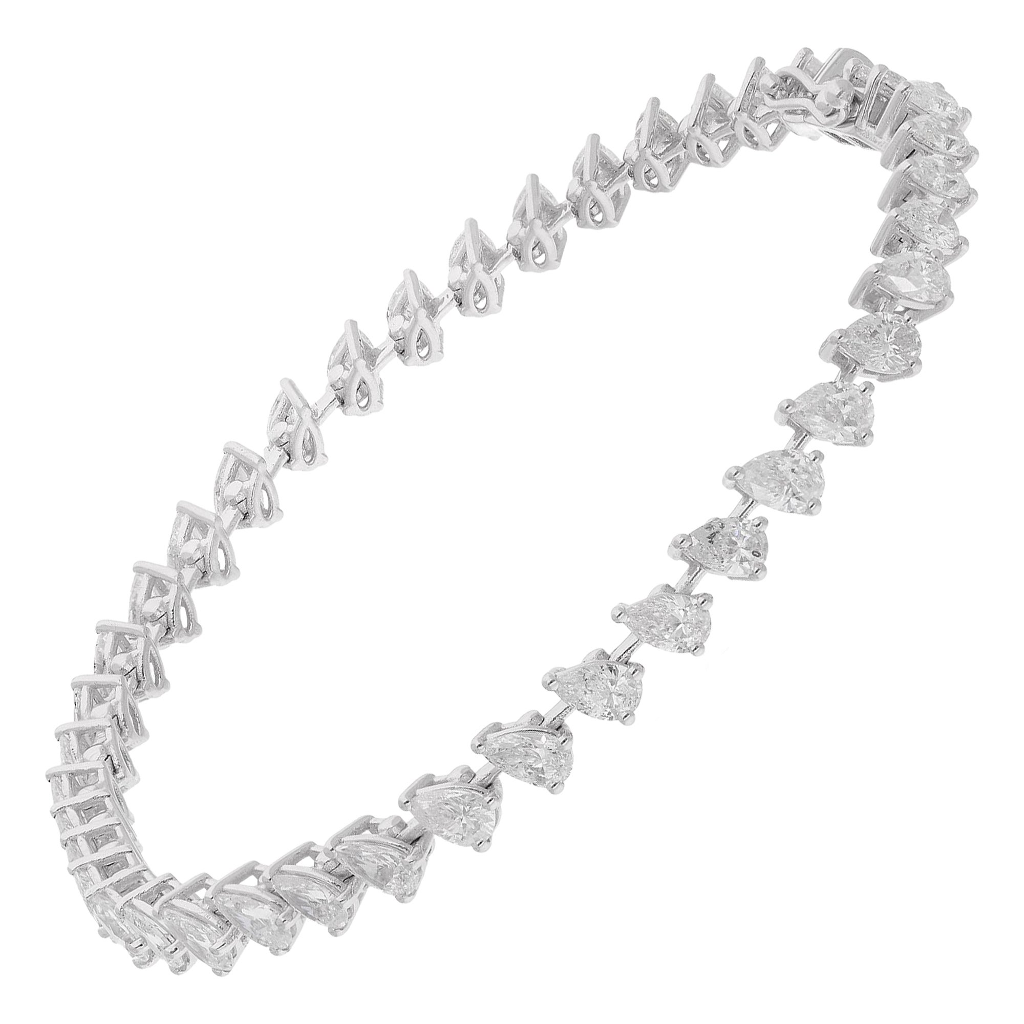 6.33 Carat Pear Shape Diamond Bracelet 14 Karat White Gold Handmade Fine Jewelry