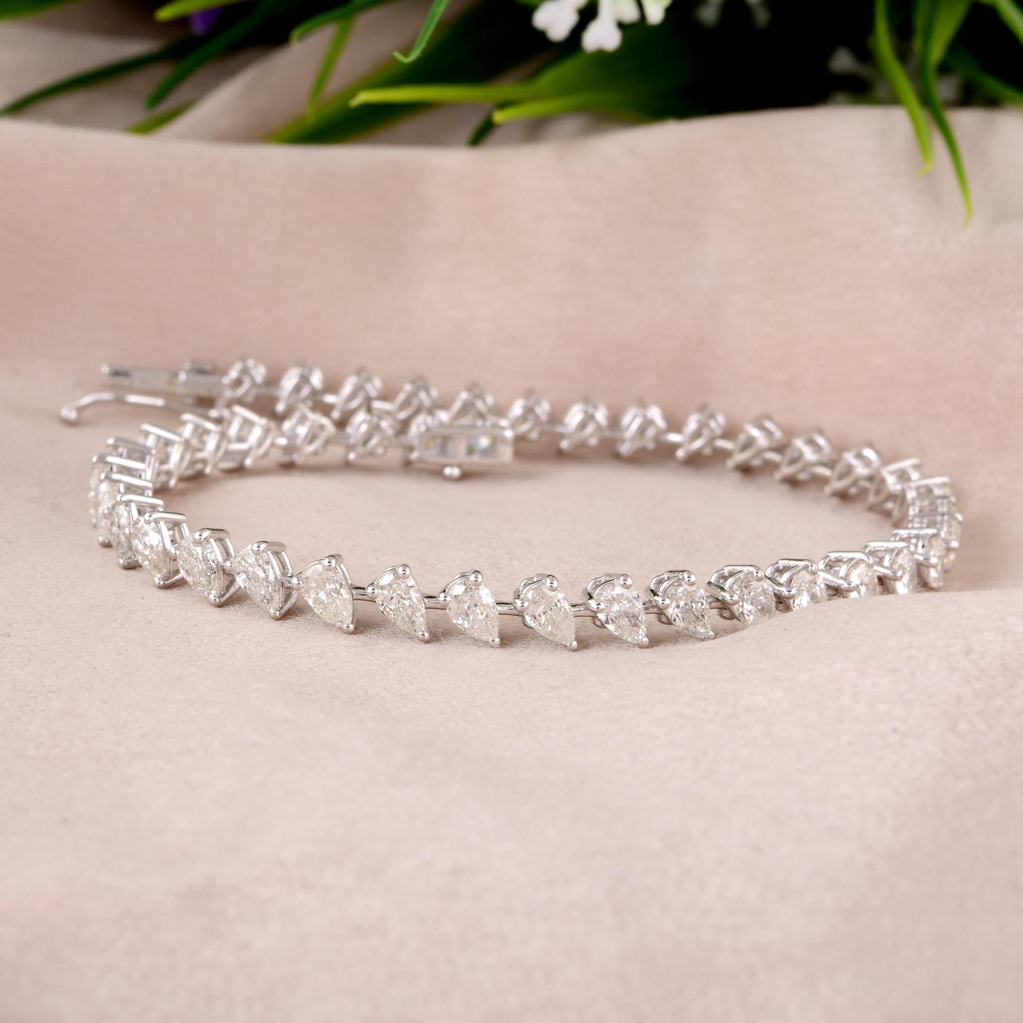 Pear Cut 6.33 Carat Pear Shape Diamond Bracelet 18 Karat White Gold Handmade Fine Jewelry For Sale