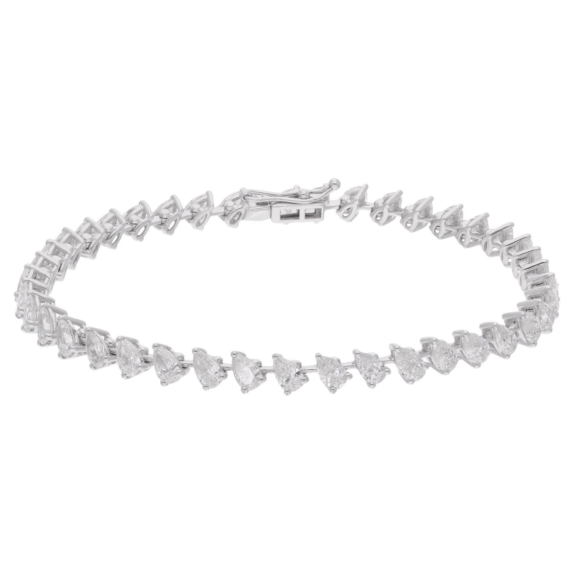 6.33 Carat Pear Shape Diamond Bracelet 18 Karat White Gold Handmade Fine Jewelry For Sale