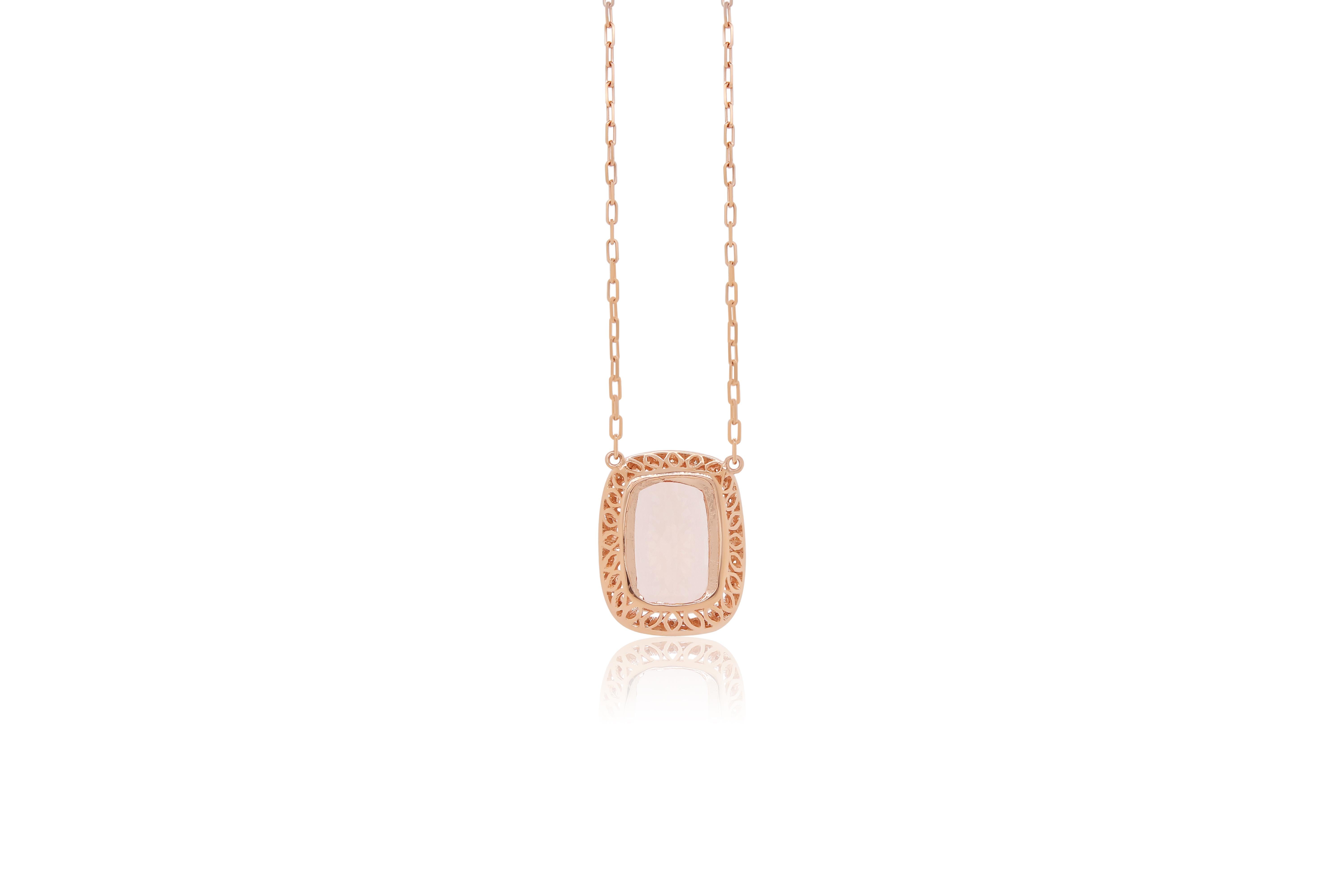 Contemporary 6.33 Carat Pink Morganite and Diamond Pendant