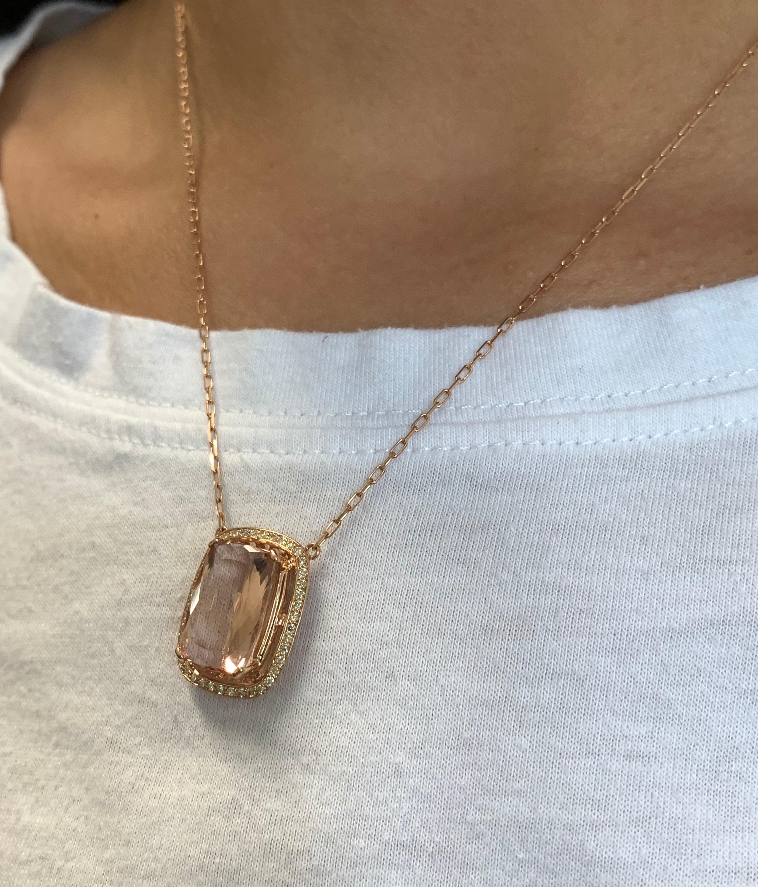 6.33 Carat Pink Morganite and Diamond Pendant In New Condition In GREAT NECK, NY