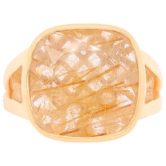 6.33 Carat Rutilated Quartz Fashion Ring with 14 Karat Yellow Gold
