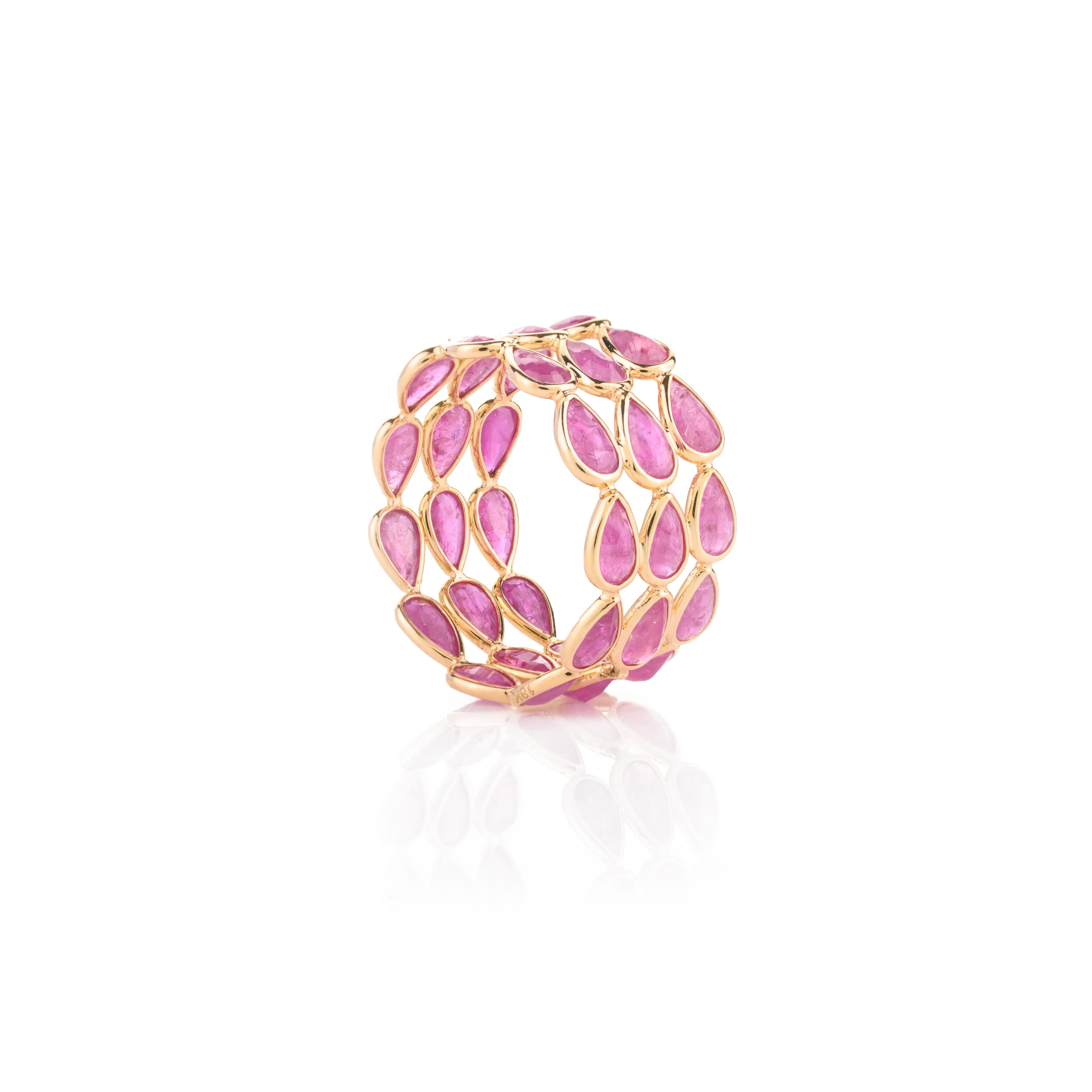 For Sale:  6.33 Carat Natural Ruby Triple Row Band in 18k Solid Yellow Gold 3