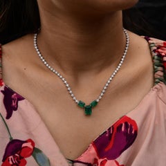 6.33 Carat Zambian Emerald Pendant Necklace 5 Ct SI/H Diamond 14k White Gold