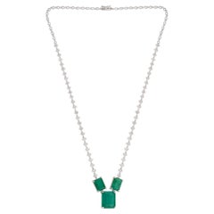 6.33 Carat Zambian Emerald Pendant Necklace 5.00 Ct SI/H Diamond 18k White Gold