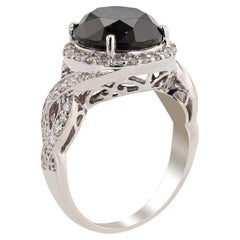 Bague en or blanc 14 carats avec diamants noirs 6,33 carats