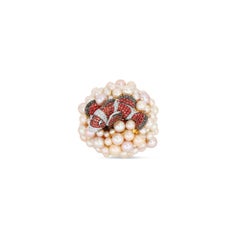63.3 Gr Nemo Fish Cocktail Ring with Freshwater Pearls Anemone and Sapphires
